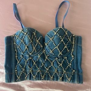 Diamanté Denim Bustier Top